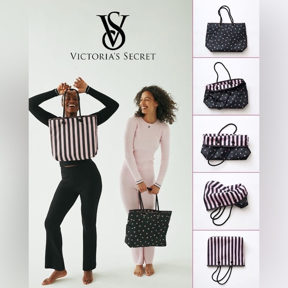 Victoria's Secret Black & Pink Reversible Large Tote Bag